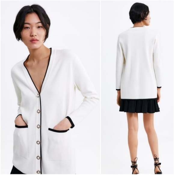 Zara long cardigan w/ faux pearl buttons - Picture 1 of 8